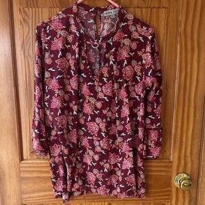 Absolutely Famous Burgundy Floral Tie-Neck Tunic
